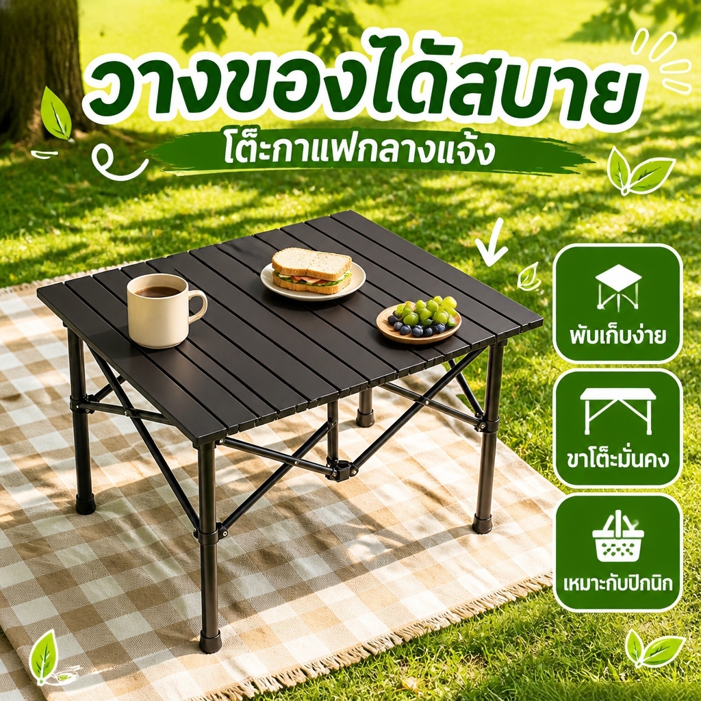 โต๊ะแคมป์ปิ้งพับได้ โต๊ะสนามพับได้ พกพาสะดวก แข็งแรง รับน้ำหนักได้ดี