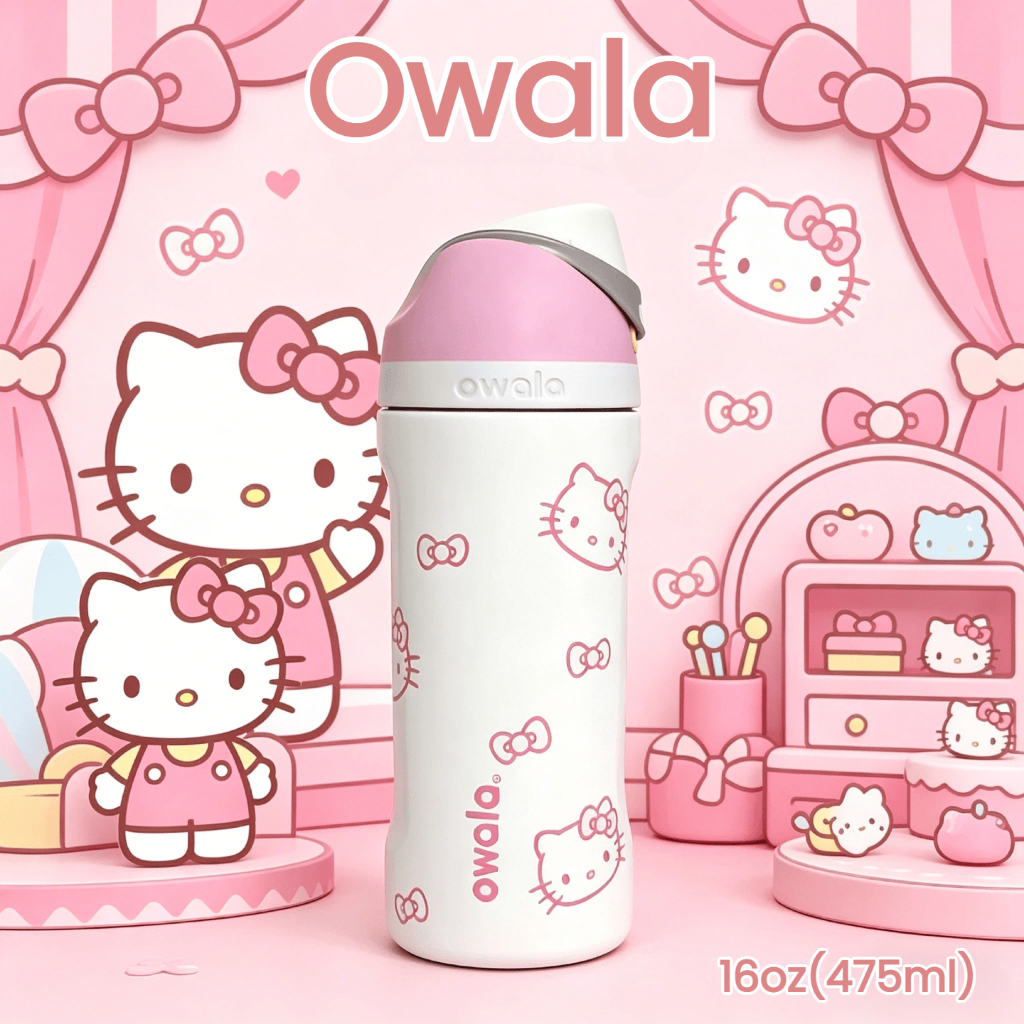 ขวดน้ำเด็ก Owala × Kitty FreeSip ขนาด 16oz (475ml) กันหก เก็บอุณหภูมิได้ 12 ชม. ของแท้ มีพร้อมส่ง