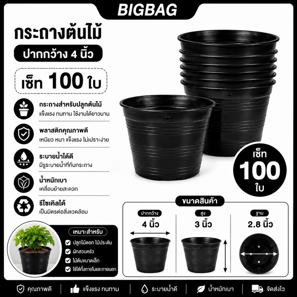 Little กระถางแคคตัส กระถางกระบองเพชร กระถางต้นไม้ 5 นิ้ว 5.5 นิ้ว 100 ใบ