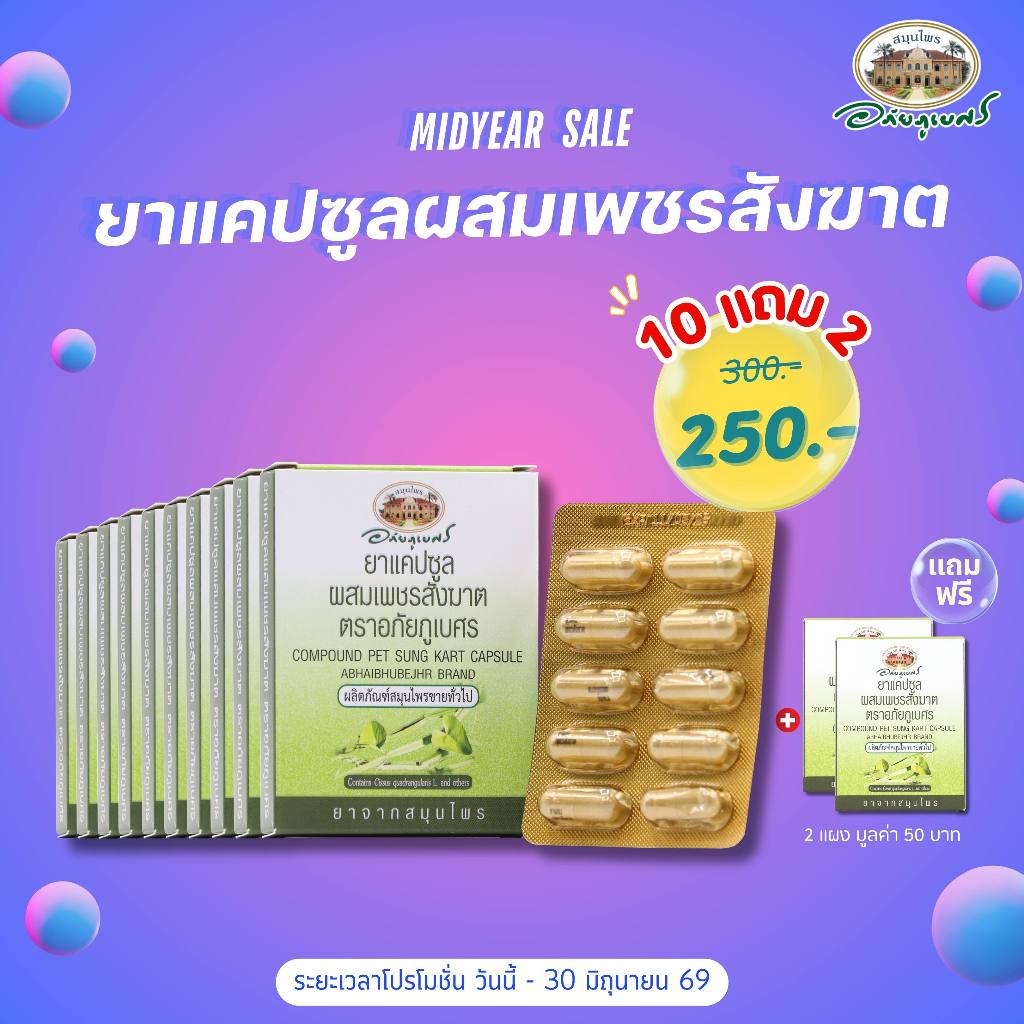 ยาแคปซูลผสมเพชรสังฆาต 10 แคปซูล (แผง) 10 แผง แถมฟรี 2 แผง