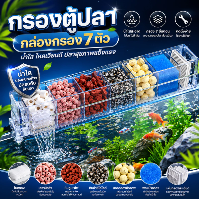 New กรองตู้ปลา กรองแขวน กรองบนตู้ปลา กรองแบบใสใส่วัสดุกรองได้เยอะขึ้น กรองบน สำหรับตู้ปลา