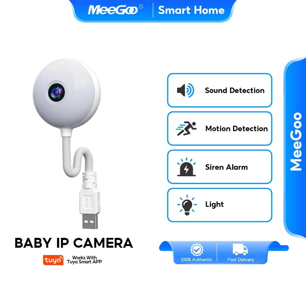 MeeGoo กล้องวงจรปิด 3MP USB เวอร์ชั่นกลางคืน WIFI 2.4GHz ตรวจจับมนุษย์ การสนทนาแบบสองทาง ใช้กับTuya