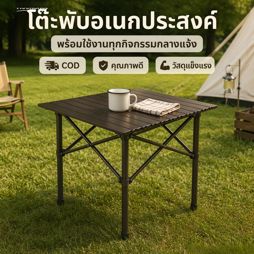 โต๊ะแคมป์ปิ้ง โต๊ะแคมป์ปิ้ง พับเก็บได้ โต๊ะสนาม อุปกรณ์แคมป์ปิ้ง สามารถรับน้ำหนักได้ 150 กิโลกรัม พกพาสะดวก