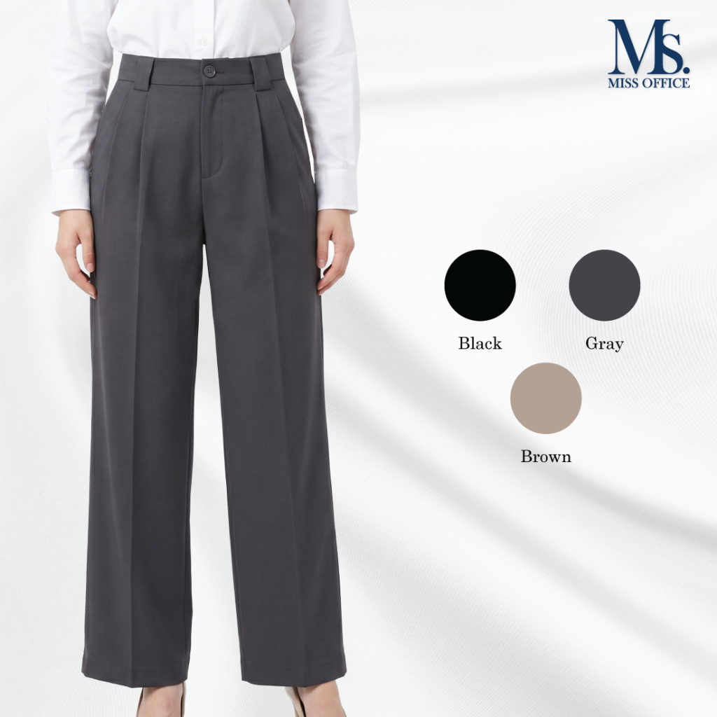 Miss Office กางเกงกระบอกใหญ่จีบหน้า ซิปหน้า (MP-151)