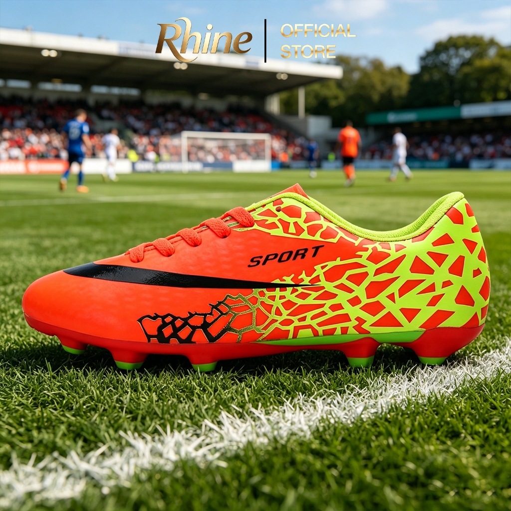 RHINE 2026 รองเท้าฟุตบอลเยาวชน AG ปลายแหลมยาวระดับไฮเอนด์สำหรับเด็กห้าคนรองเท้าบุรุษขนาดยอดนิยม 31-43