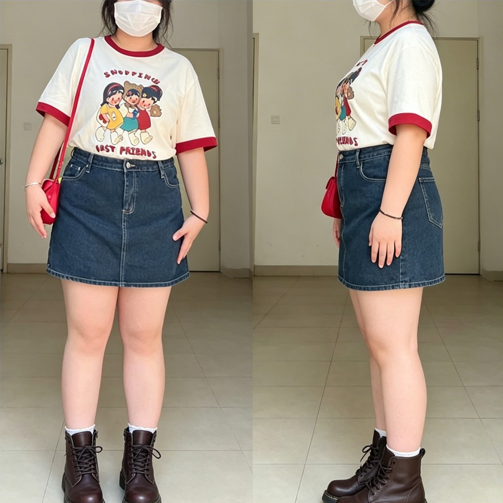 LUMOS 🌻 กระโปรงผู้หญิงเอวสูงเก็บพุง เหมาะกับสาวอวบ ไม่ยืด กระโปรงยีนส์สั้น#6605