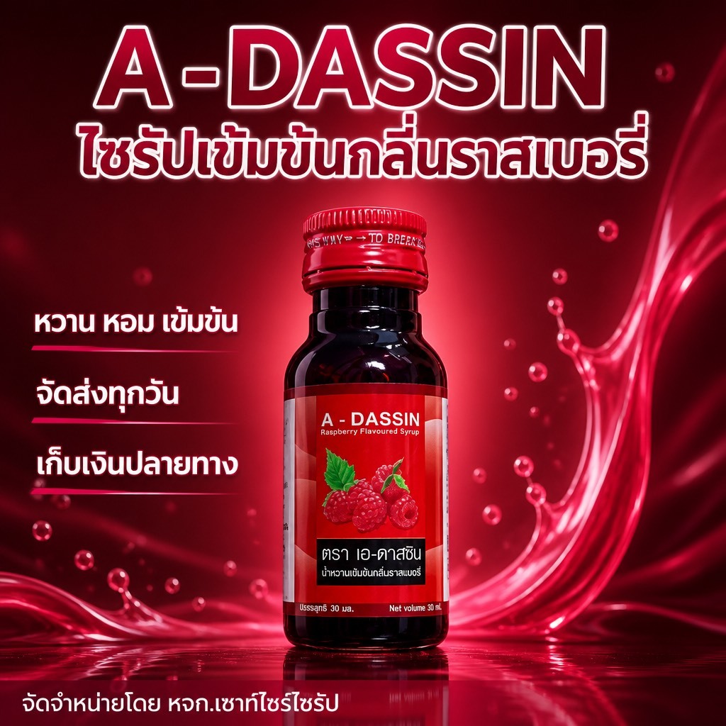 ฝาแดง ยกลัง 100 ขวด A-DASSING  น้ำหวานเข้มข้นกลิ่นราสเบอร์รี่ ปริมาณ 60 ml  ADS-100