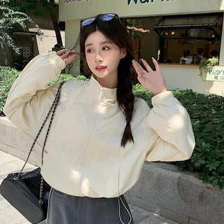 พร้อมส่ง แจ็คเก็ตกันแดดกันแดดสั้นแฟชั่นสําหรับผู้หญิงรุ่นเกาหลี การออกแบบซิปและเชือกผูก ทรงสวย สุดฮิต