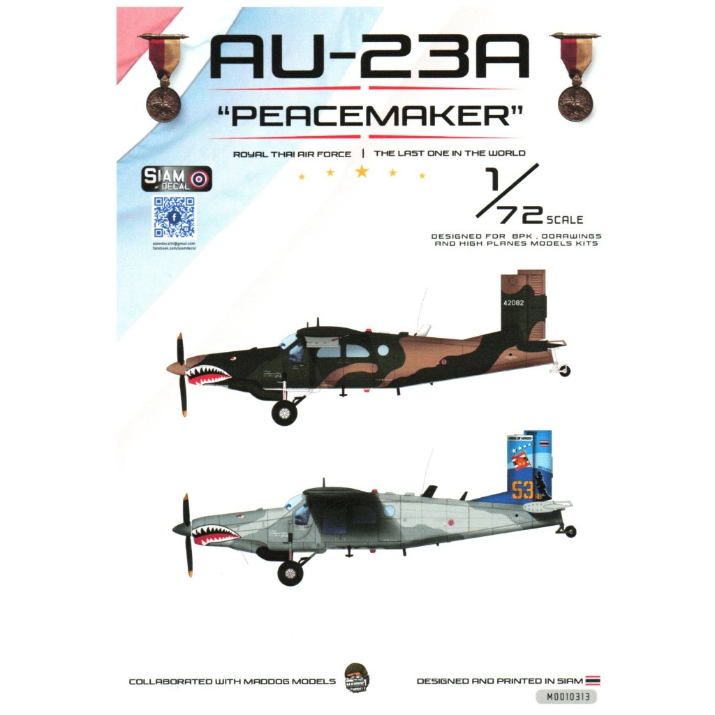 รูปลอกน้ำ DECAL SIAM DECAL สเกล 1/72 AU-23A "PEACEMAKER" RTAF THE LAST ONE OF THE WORLD