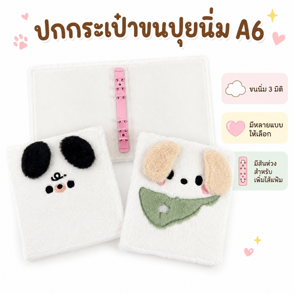 เฉพาะปกกระเป๋าออมเงินแบบขนปุยนิ่ม ขนาด A6 สมุดบันทึก แพลนเนอร์ สามารถใส่กระดาษโน๊ตหรือซองซิปเพิ่มได้
