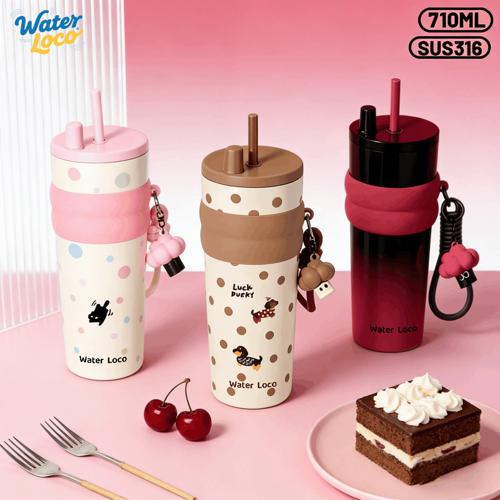 WaterLoco แก้วใส่น้ำแข็งขนาด 710 มล แก้วน้ำสแตนเลส จุขนาดใหญ่ 316 พร้อมหลอด  สามารถเก็บความร้อนและความเย็นได้