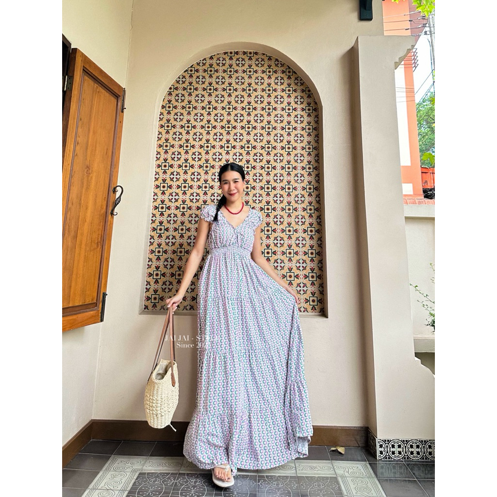 JAI JAI - STYLE เดรสยาวแขนกุด อกสม็อค ผ้าลินินสลาฟ รูปที่ 4