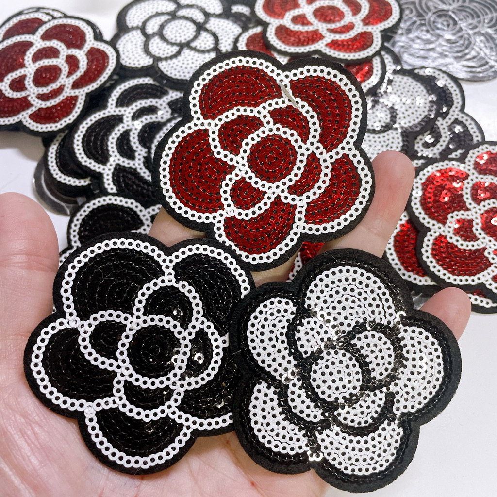 ตัวรีดเลื่อม งานเลื่อม 6.5cm คามิเลีย diy ตกแต่งเสื้อผ้า