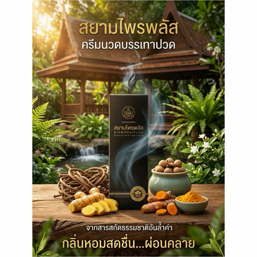 สยามไพรพลัส ครีมนวดแก้ปวดเมื่อย สูตรเย็น (ของแท้ 100%) โฉมใหม่ล่าสุด