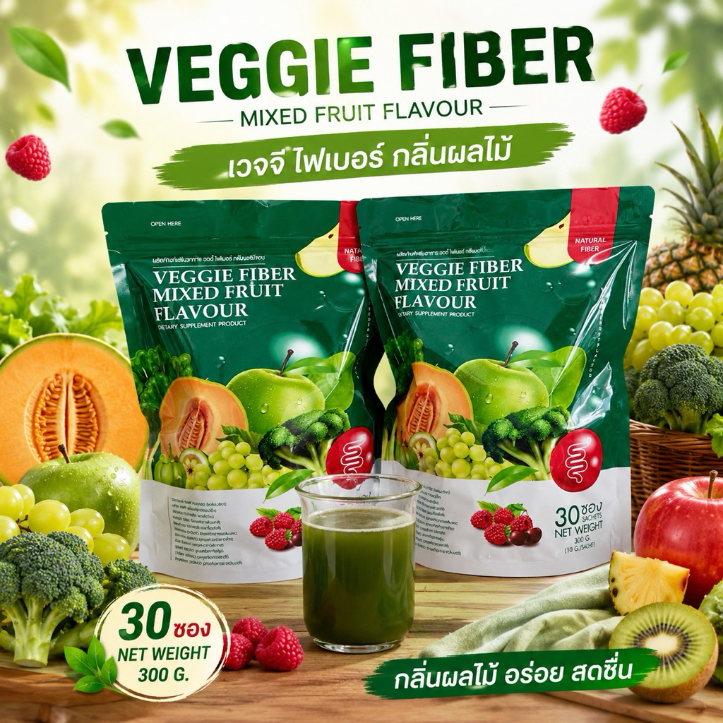 ไฟเบอร์ผักผลไม้รวม เวจจี้ 1 ถุงใหญ่ 30ซอง - Dท็อกซ์ (สินค้าขายดี)