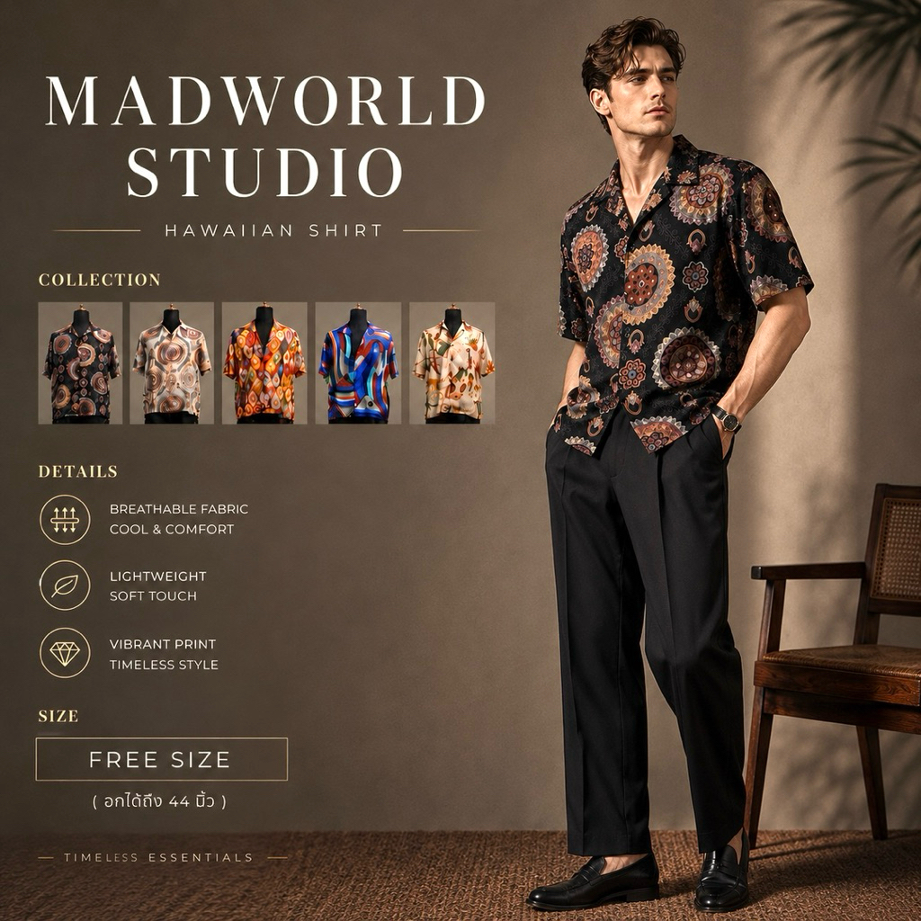 MADWORLD STUDIO / HAWAII COLLECTION เสื้อฮาวาย อกฟรีไซซ์44นิ้ว
