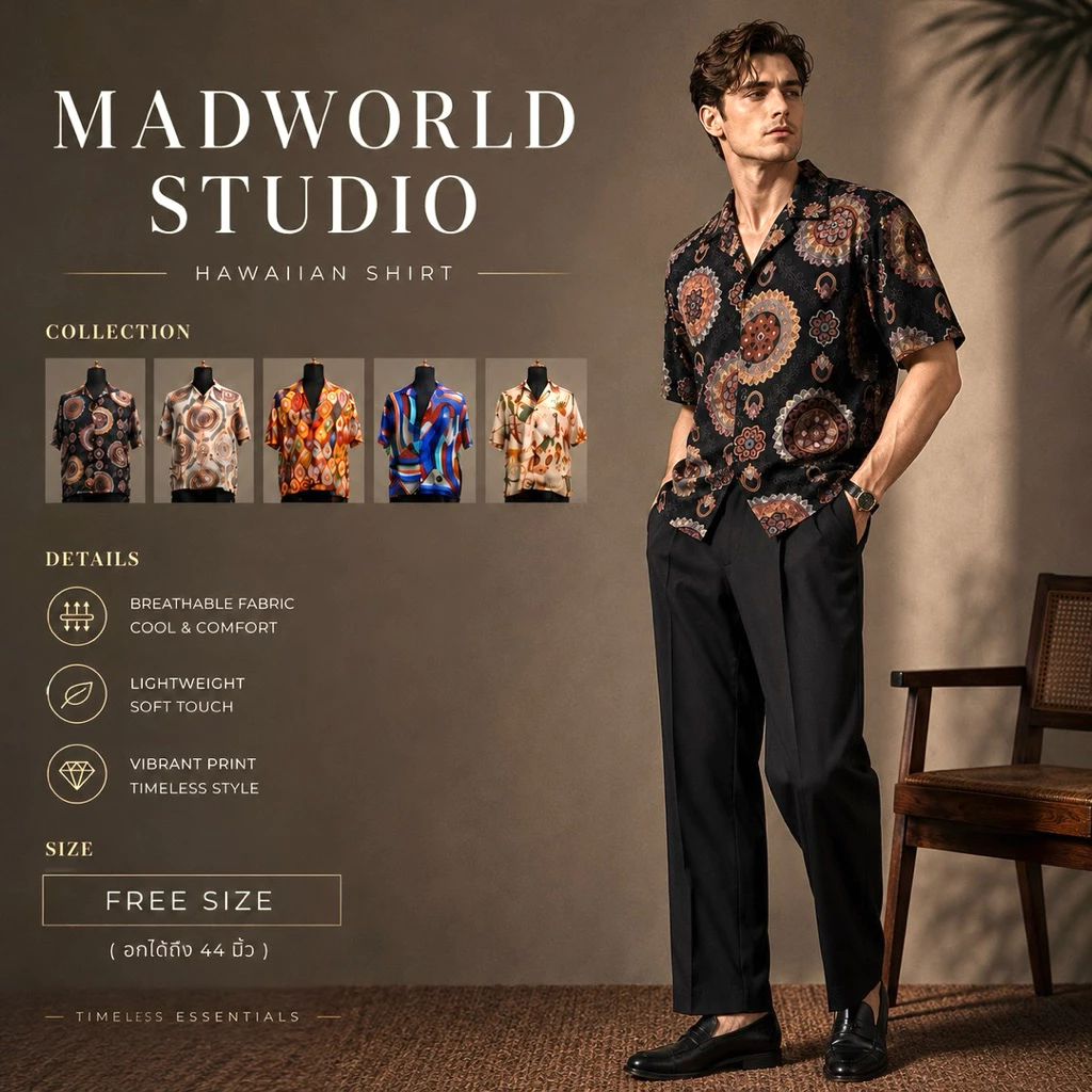 MADWORLD STUDIO / HAWAII COLLECTION เสื้อฮาวาย อกฟรีไซซ์44นิ้ว