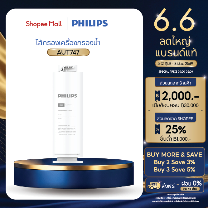 Philips AUT747 RO Filter ไส้กรองน้ำดื่ม ไส้กรองเครื่องกรองน้ำ สำหรับเครื่องกรองน้ำรุ่น AUT2015