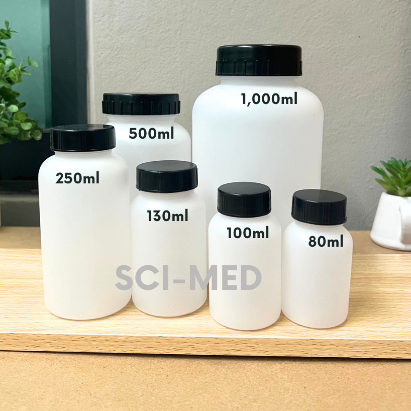 ขวดพลาสติกใส่สารเคมี (ฝาดำ/จุกใน) ขนาด 80ml-1,000ml