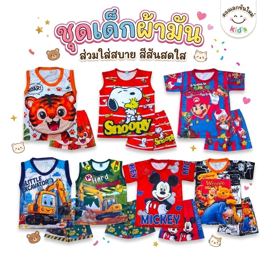 ชุดเซ็ตผ้ามันเด็กผู้ชาย แขนสั้น/แขนกุด ไซส์  M