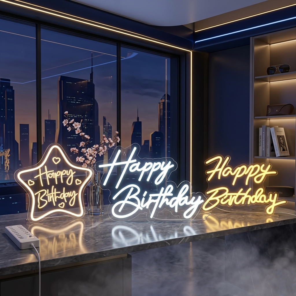 ป้ายไฟวันเกิด ไฟ LED ป้ายไฟนีออน ตัวอักษร ป้ายสุขสันต์วันเกิด ตกแต่งผนัง ปาร์ตี้ Birthday light sign LED neon