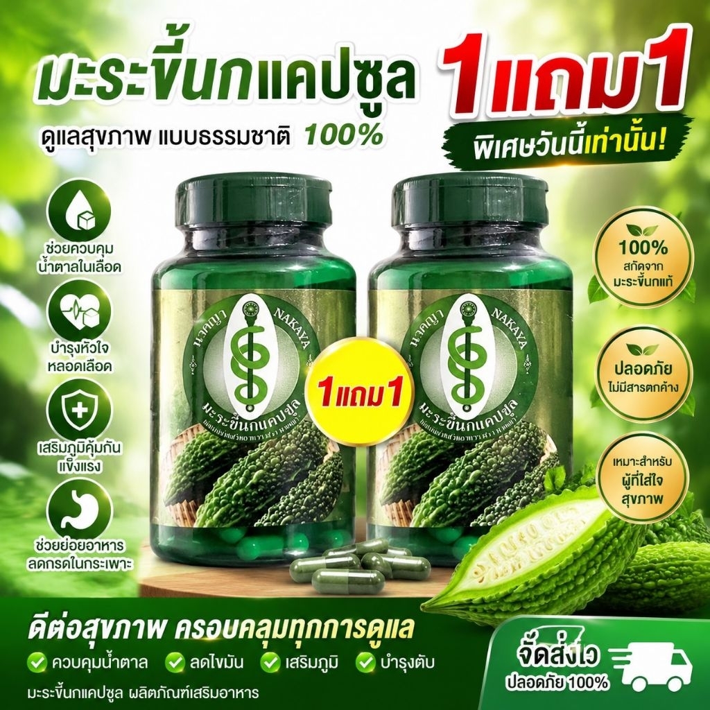 (1 แถม 1) มะระขี้นกแคปซูล ตรานาคญา - 2 กระปุก 200 แคปซูล