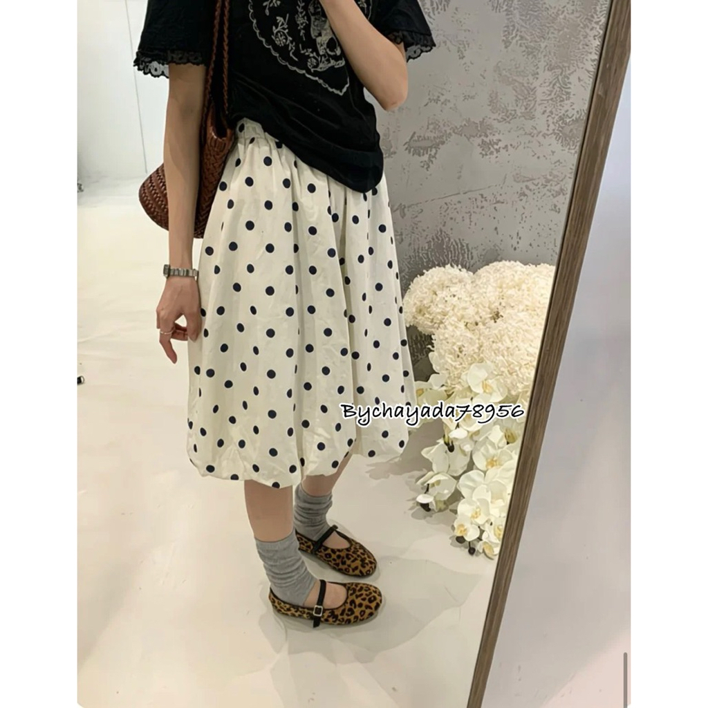 กางเกงขายาว5 ส่วนทรงบอลูนลายจุด งานผ้าคอตผสม เนื้อผ้าใส่สบาย #9655