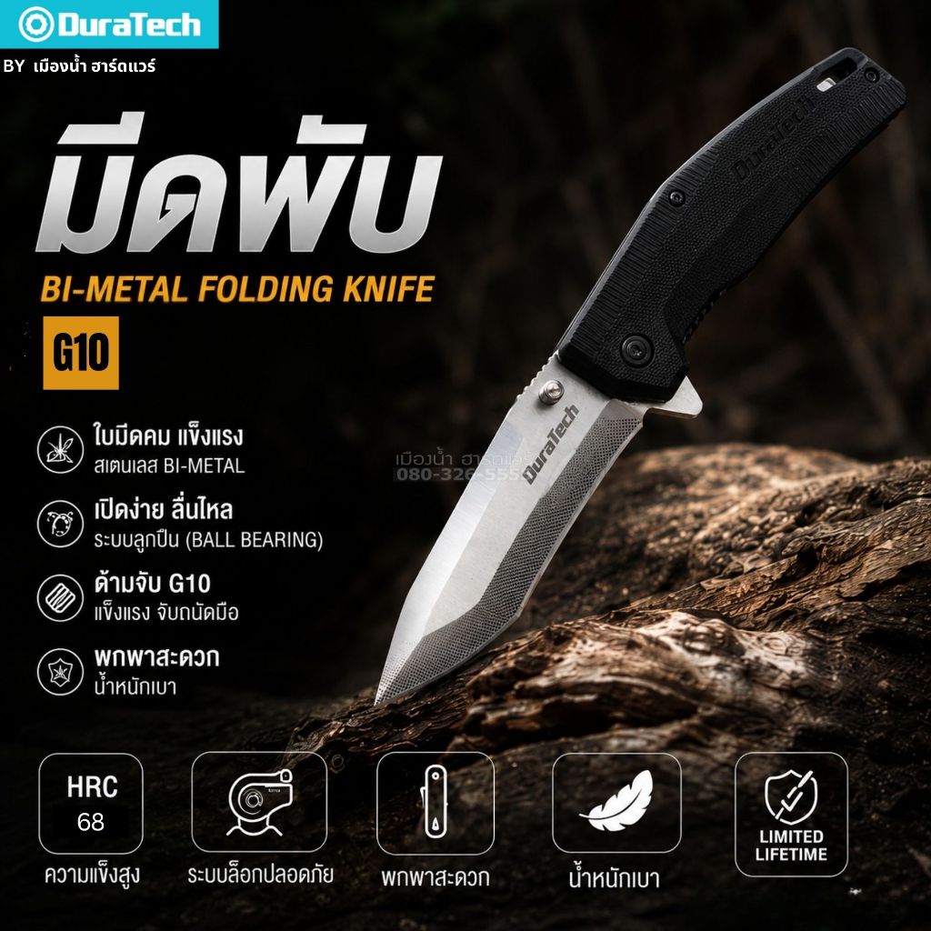 (สินค้าพร้อมส่งในไทย) DURATECH มีดพับ Bi-Metal รุ่น DT65792 ใบมีด Drop Point พร้อมคลิปพกพา EDC (อุปกรณ์แคมป์)