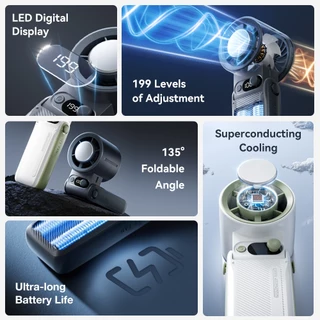 JAMAY Mini พัดลมพกพา เวลาใช้งาน 30ชั่วโมง พับได้ Type C จอแสดงผล LED ปรับระดับได้ 199ระดับ ลมแรง เงียบ พัดลมมือถือ F5PRO