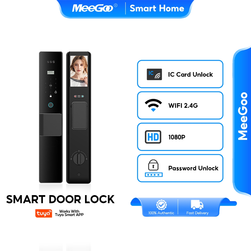 MeeGoo สมาร์ล็อค 3D face recognition  ล็อคประตู WiFi /ลายนิ้วมืออัจฉริยะ /รหัสผ่าน/ปลดล็อกด้วยกุญ  เชื่อมต่อกับ Tuya