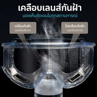 แว่นตานิรภัย แว่นเซฟตี้ แว่นกันลม กันสารเคมี กันฝุ่น กันละออง เลนส์ใส สวมทับแว่นสายตาได้ สายรัดปรับได้ งานช่าง กันสะเก็ด