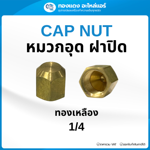 Cap Nut แคพนัท หมวกอุด ฝาปิด 6เหลี่ยม ทองเหลือง ขนาด 1/4" [ 2หุน ] หมวกอุดปลายเกลียว ปลายท่อ