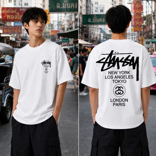 （จัดส่งตลอด 24 ชั่วโมง）AwenMoor เสื้อยืดแขนสั้นผู้ชายสไตล์เกาหลีไซส์ใหญ่คอกลมลายพิมพ์ผ้าฝ้ายสำหรับฤดูร้อน