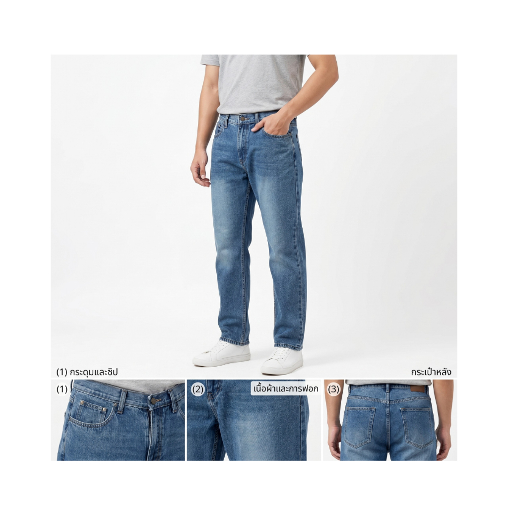 MEDIA JEANS กางเกงยีนส์ผู้ชาย ทรงกระบอก Basic ผ้าไม่ยืด กระเป๋าโค้ง สีน้ำเงินเข้ม (SN:M801/2)