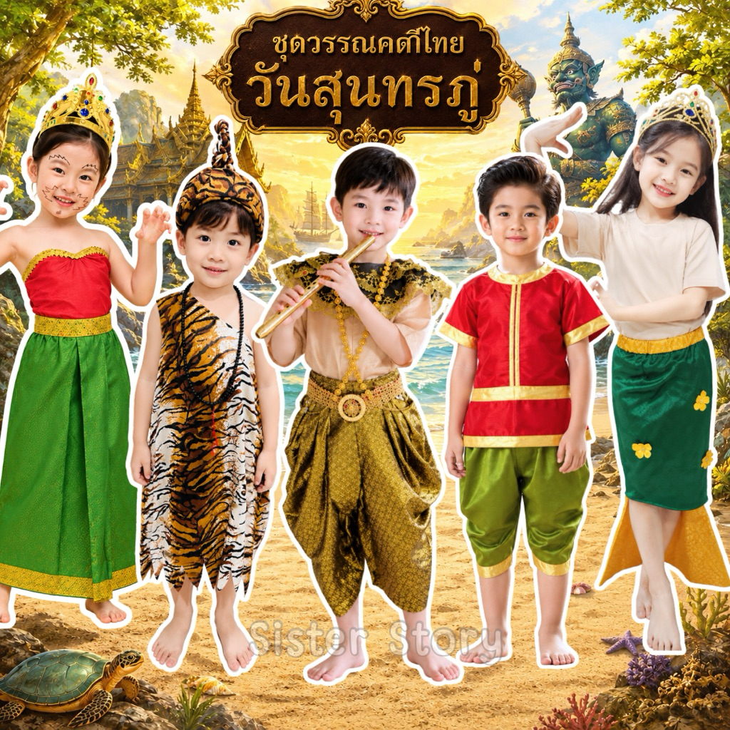 🔥ส่งไว จาก กทม🔥#9278 ชุดไทยเด็ก วันภาษาไทย สุนทรภู่ สินสมุทร สุดสาคร พระอภัยมณี ชุดวรรษคดี ชุดพื้นบ้าน