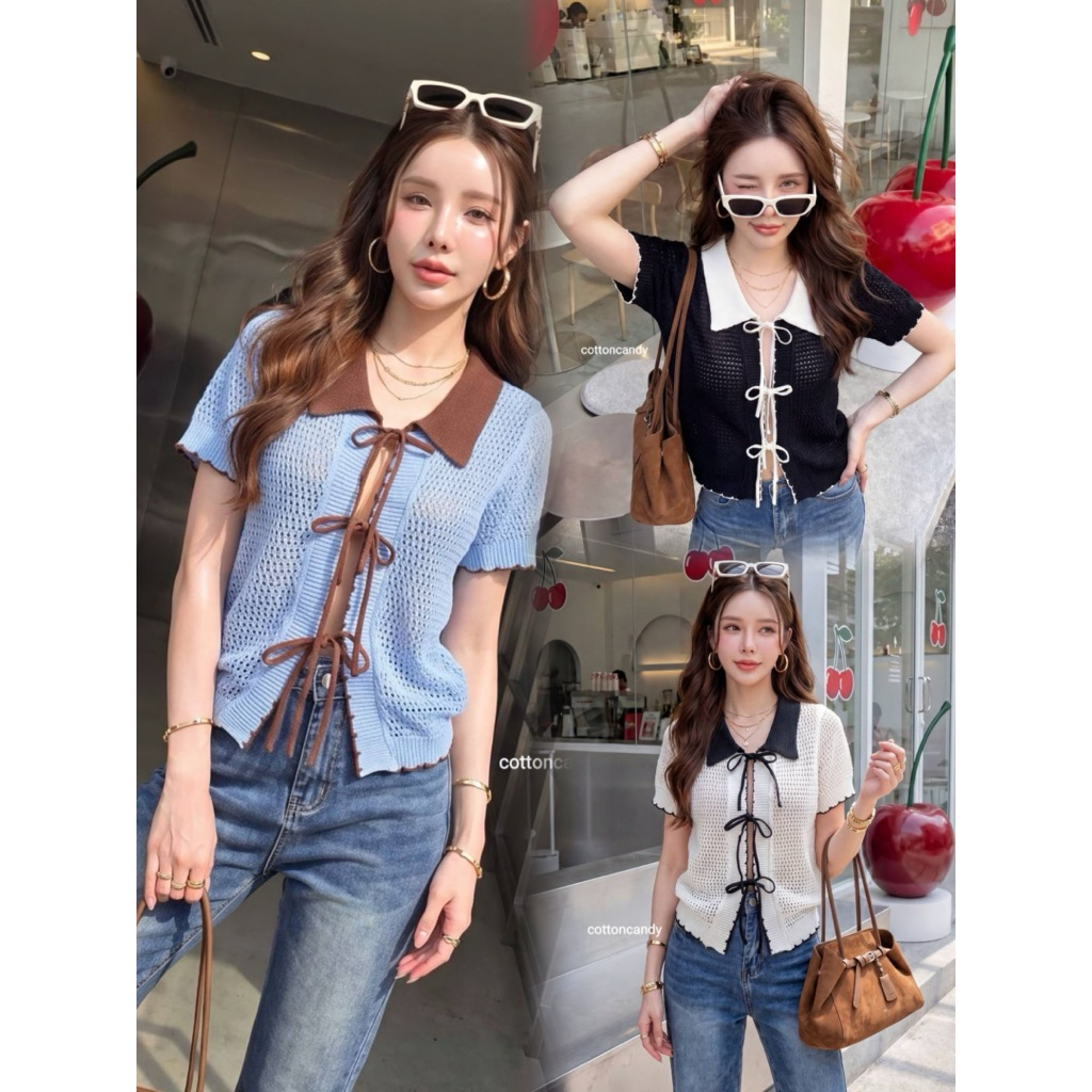 #Cotton Candy เสื้อไหมพรมทอฉลุ New Botie korea top