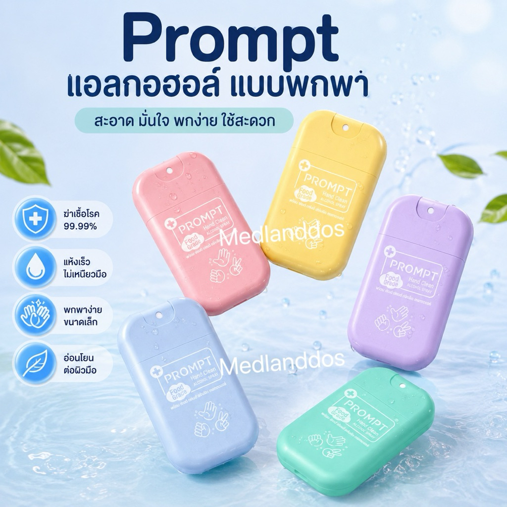 PROMPT พร้อม พิ้งค์ แฮนด์ คลีนซิ่ง แอลกอฮอล์ 30 ml. [FoodGrade] พร้อมสายคล้องมือ*