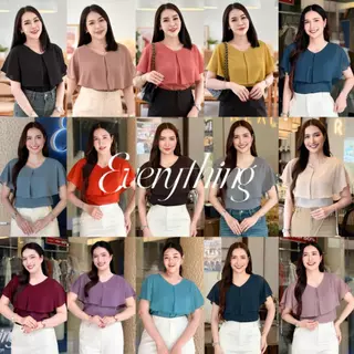 Everything2019 - เสื้อคอวีระบาย ผ้าพริ้วใส่สบาย ปิดแขนใหญ่ ใส่ไปไหนก็มั่นใจ (623)