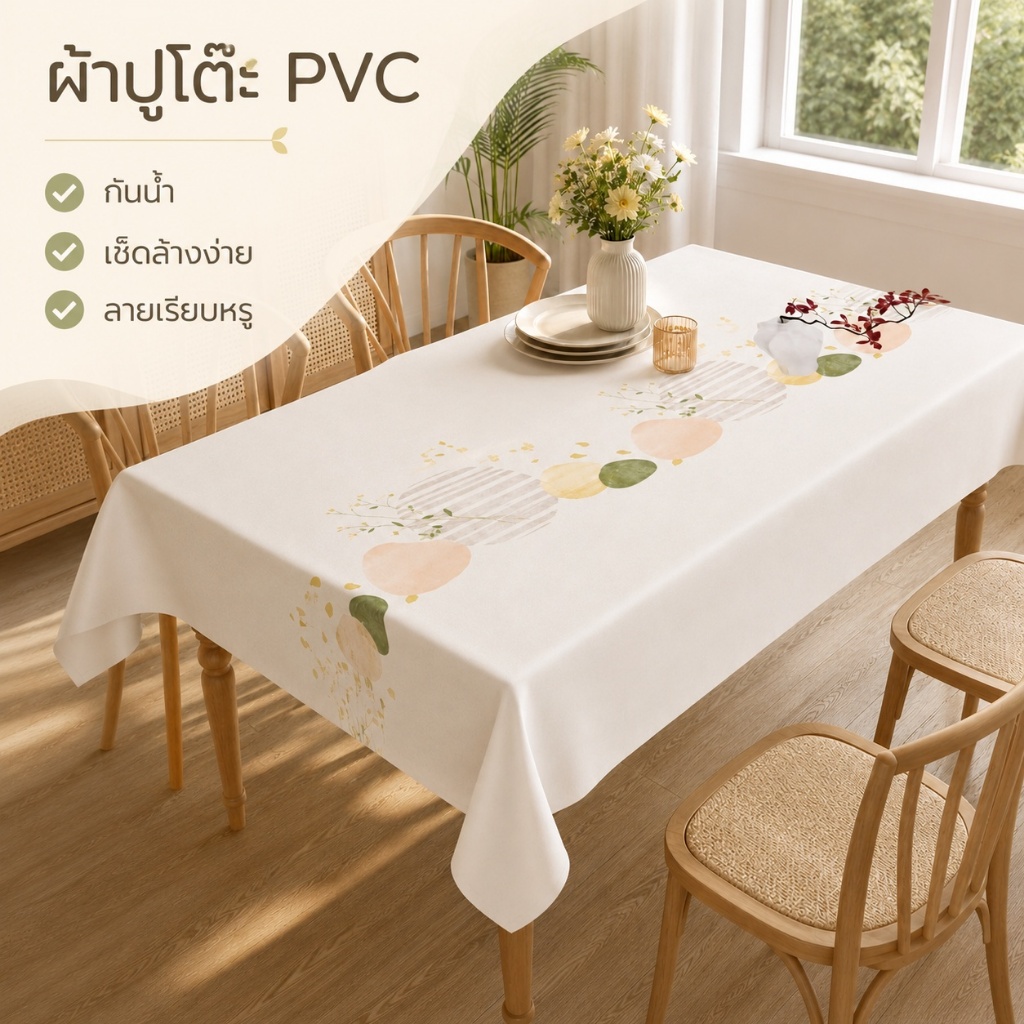 ผ้าปูโต๊ะกันน้ำมัน-น้ำ ซักง่าย สไตล์พรีเมียม รุ่น สำหรับห้องนั่งเล่น/โต๊ะอาหาร ผ้าสี่เหลี่ยมหรูขั้นสูง