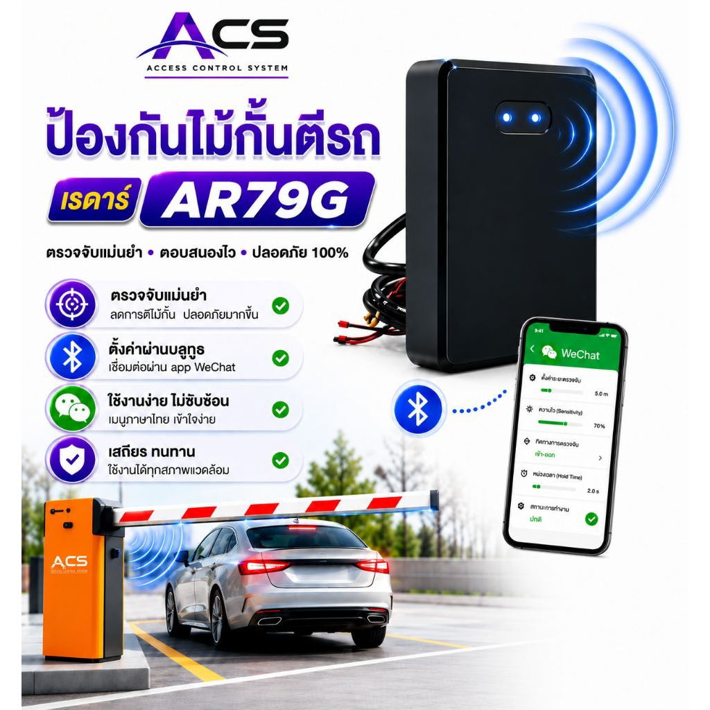 ACS AR79G เรด้าป้องกันไม้กั้นตีรถ ใช้แทนLoopdetecterสั่งไม้ลงตั้งระยะได้ถึง6เมตร