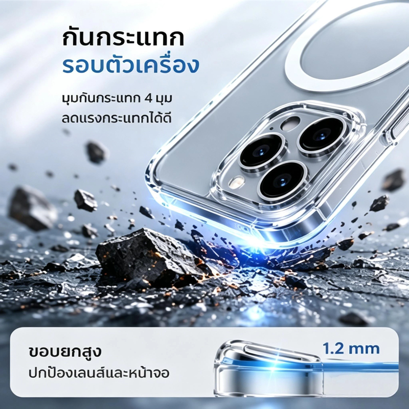 เคสใสแม่เหล็กอะคริลิก lPhone 16/17 Series โปร่งใสพิเศษ กันเหลือง กันกระแทก ใช้งานได้ทุกวัน