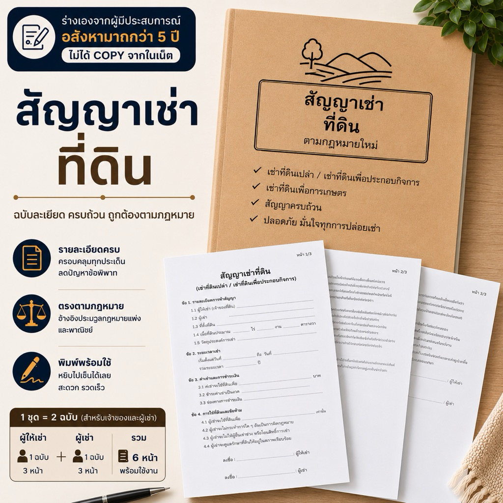 หนังสือสัญญาเช่าที่ดิน ร่างเองจากเจ้าของธุรกิจอสังหาริมทรัพย์ ไม่copyจากเน็ต