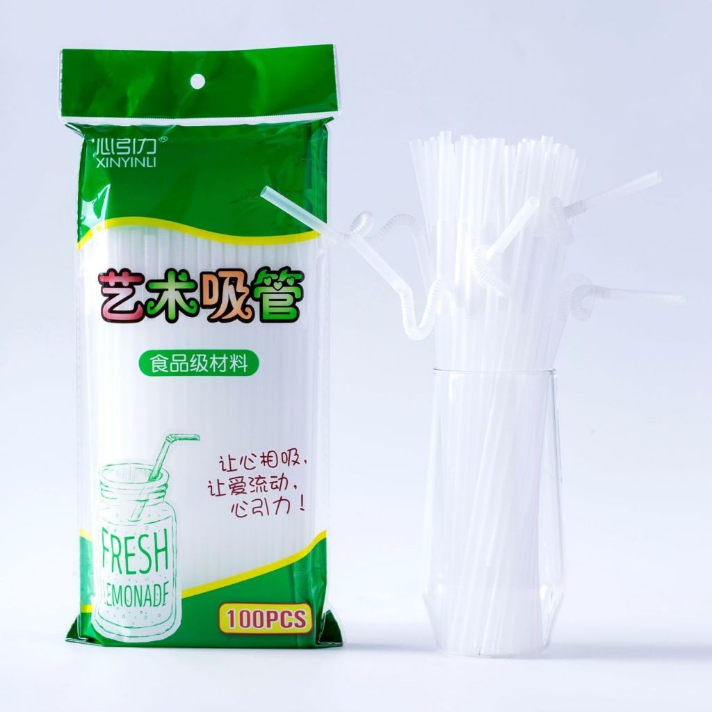 หลอดดูดน้ำพลาสติก หลอดงอได้ 360 องศา หลอดแฟนซีดัดรูปทรงได้ตามใจชอบ มีแบบบรรจุแยกชิ้นเพื่อสุขอนามัย (100เส้น/แพ็ค)