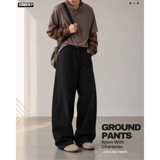 STREETXY - GROUND PANTS ทรงหลวมสไตล์ญี่ปุ่น คลุมข้อเท้า ใส่ง่ายทุกวัน ฟีลยีนส์ แต่ใส่สบายกว่า