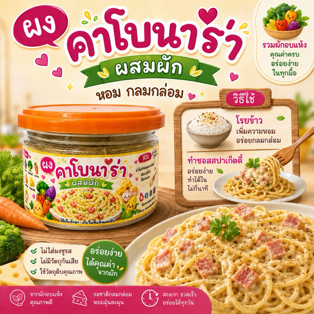 ผงคาโบนาร่าผสมผัก 1 ขวบ+ (เรื่องของลูกแชร์กันได้)