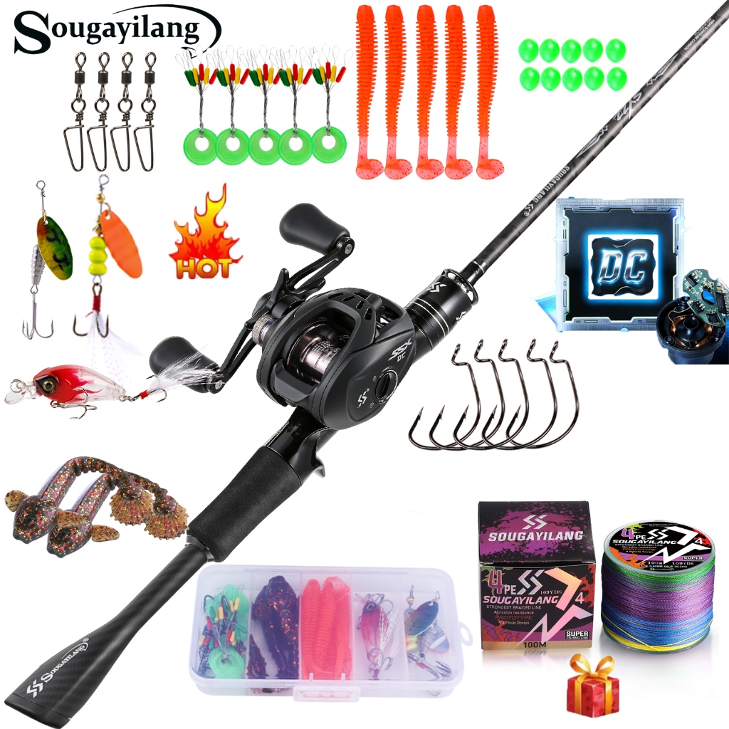 Sougayilang [COD] DC Electronic Brake Baitcasting Reel Set 7.2:1 High Speed Ratio 4+1BB fishing set