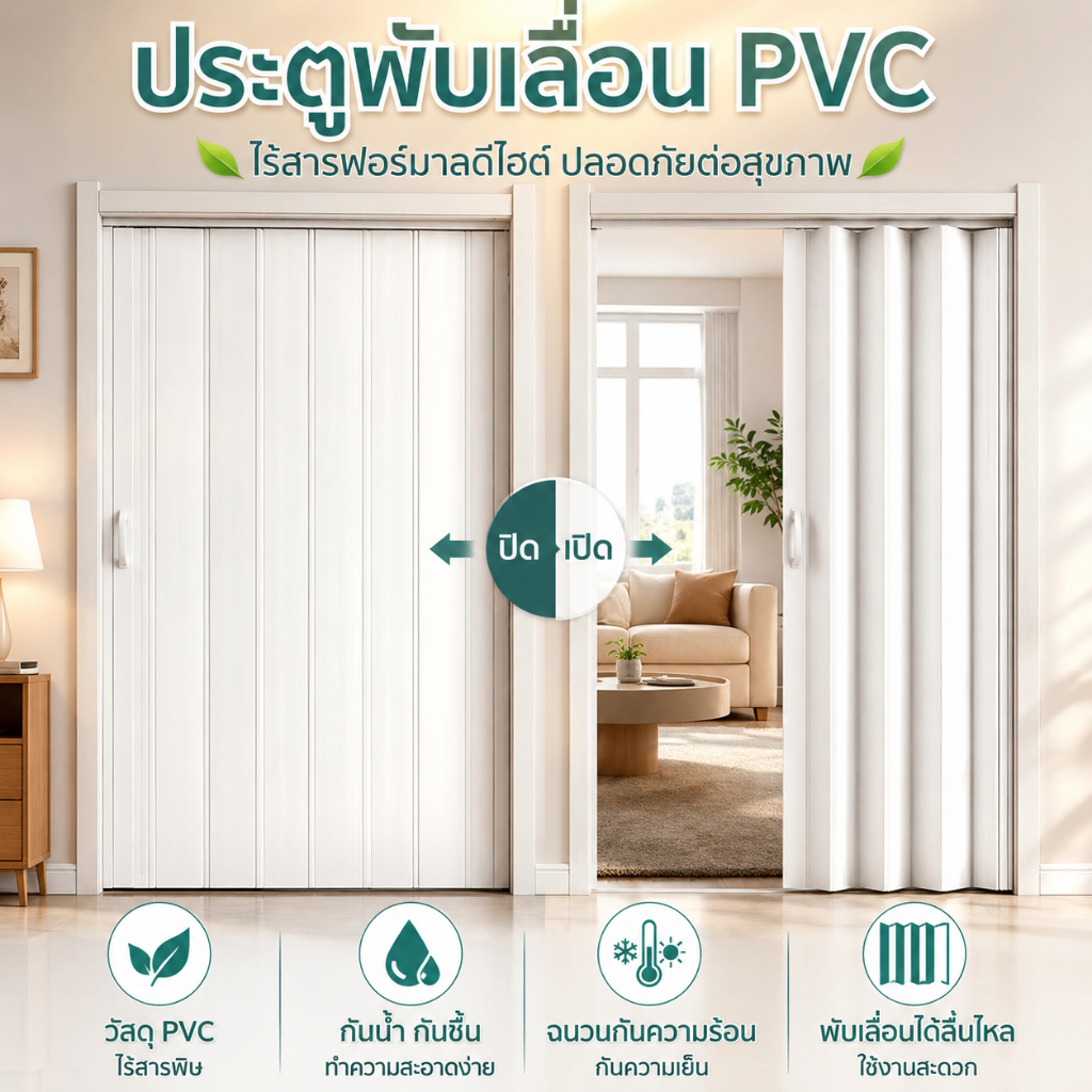 ม่านประตูพับ PVC ประตูพับ กันน้ำ มิตรสิ่งแวดล้อม ประหยัดพื้นที่ ใช้ได้ทั้งห้องครัว/ห้องนอน
