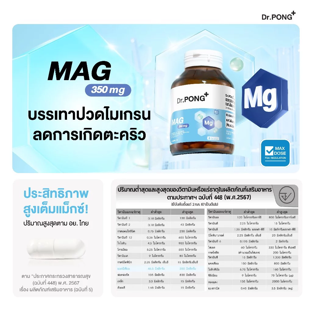 [ช้อปครบ รับฟรี!] Dr.PONG Magnesium รวม 3 สูตร แมกนีเซียม บำรุงสมอง หลับดี ผ่อนคลายกล้ามเนื้อ อาหารเสริมขายดี thumbnail 5