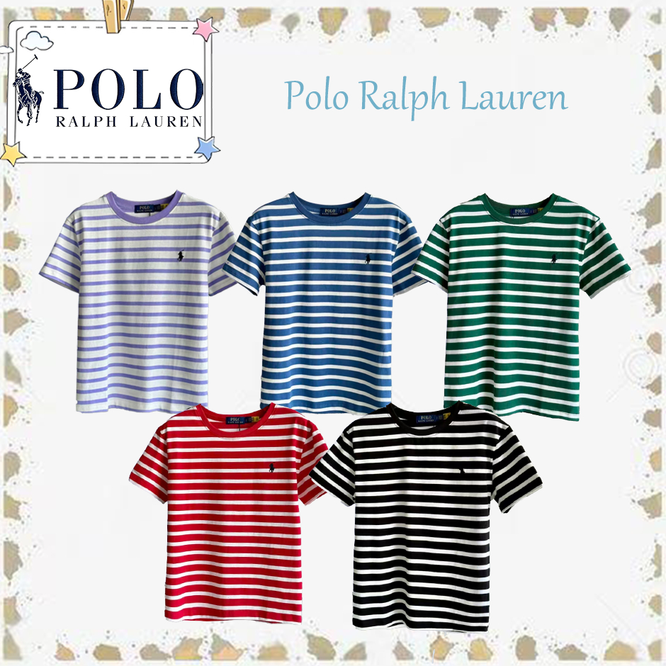 เสื้อยืดแขนสั้น Polo Ralph Lauren รุ่นผู้หญิง ปักโลโก้ ทรงคอกลม สวมหัว ลายทางทันสมัย