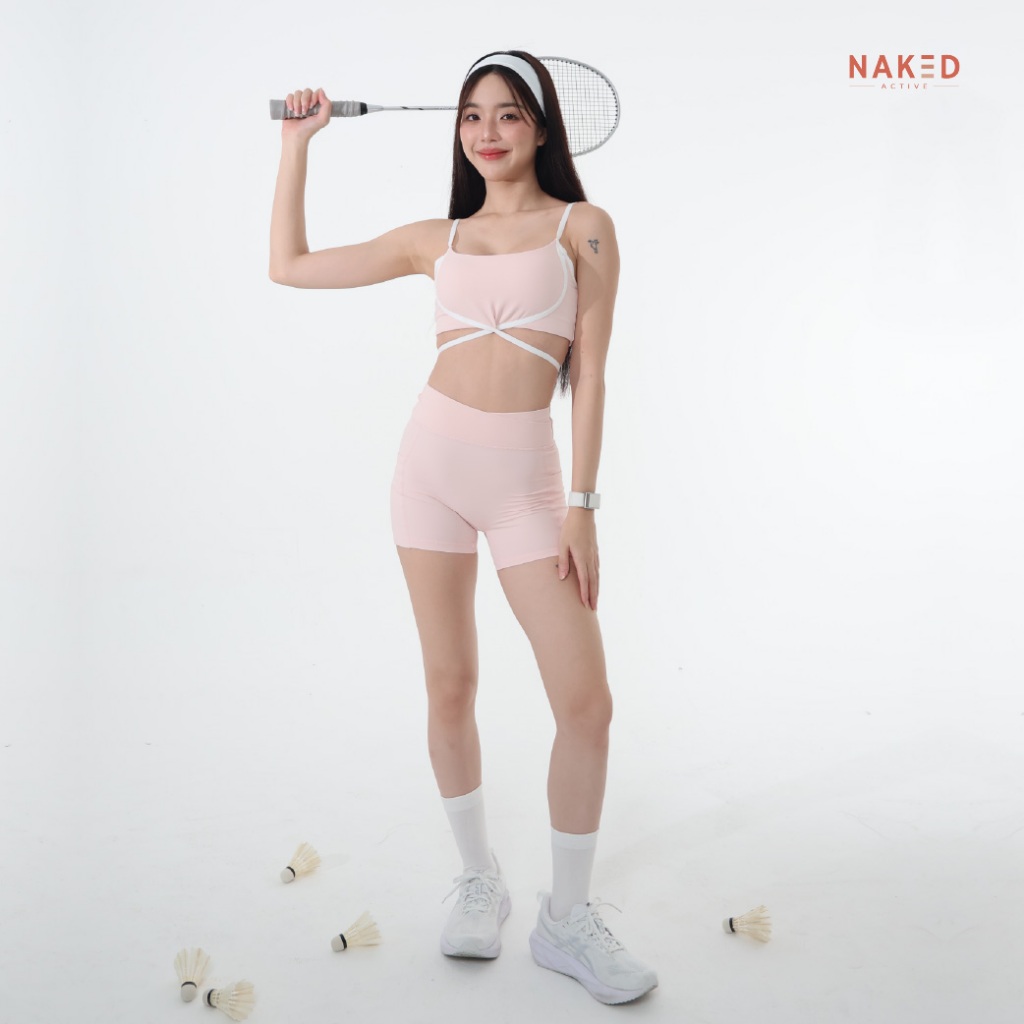 NAKED - HAGOW SET สปอร์ตบรา + กางเกงเลกกิ้งขาสั้น บราดันทรง กางเกงมีกระเป๋าข้างใส่มือถือได้ ผ้ายืดหยุ่นกระชับ ซับเหงื่อ